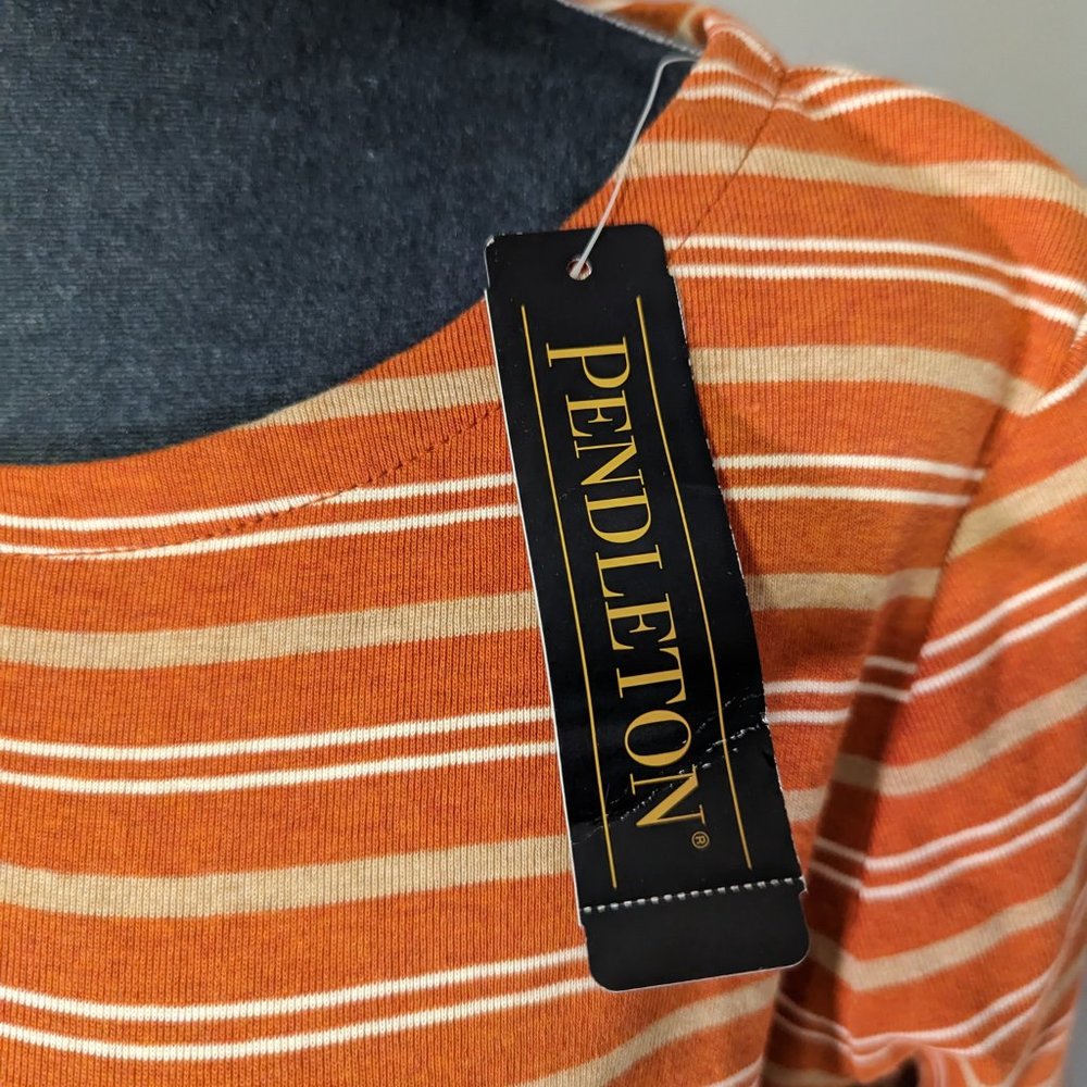Pendleton Rusty Orange Striped 3/4 Sleeve Top Size Medium - Picture 3 of 12